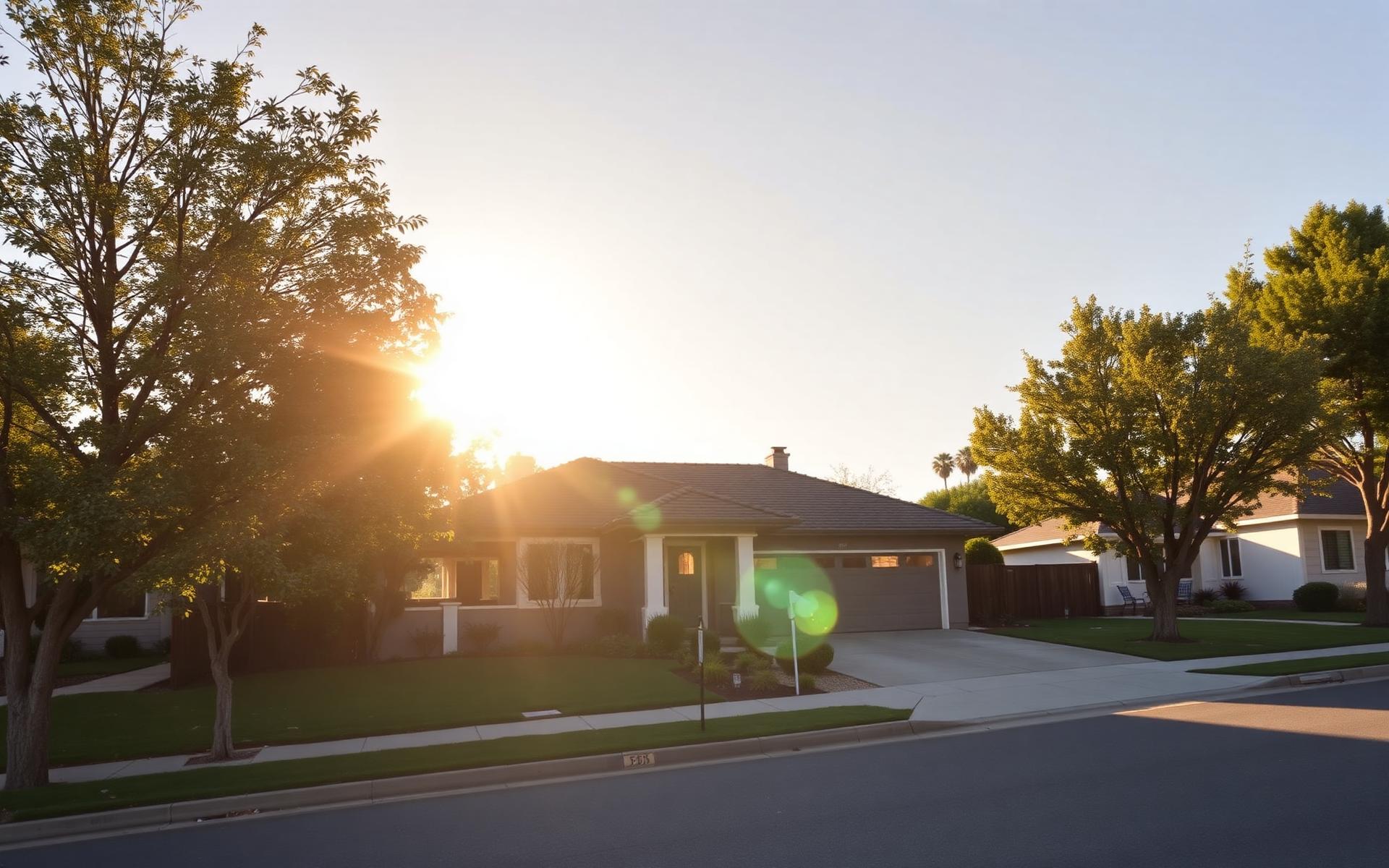 A warm sunlit home on a quiet tree-lined street in Fremont, California