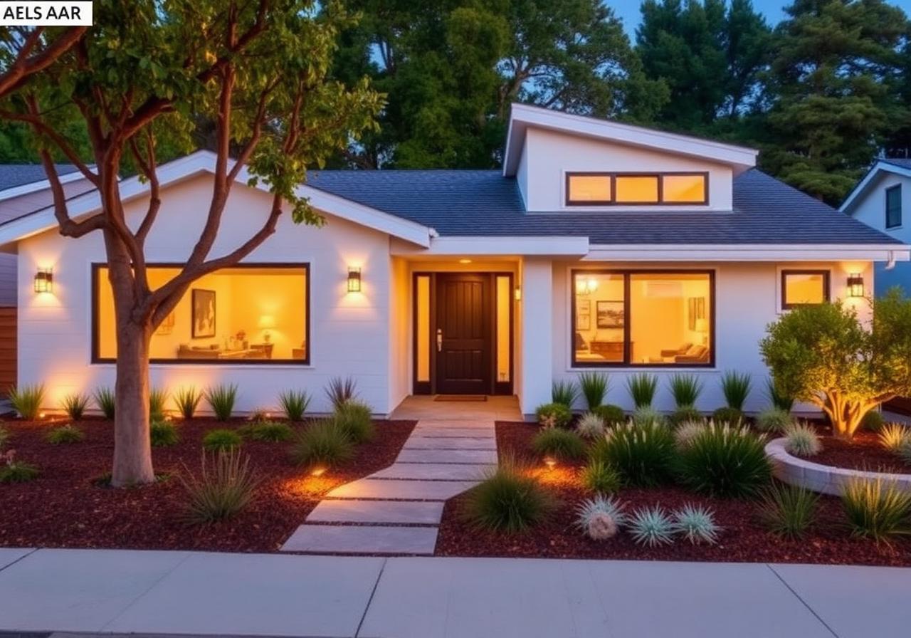 Contemporary single-story home with drought-friendly landscaping