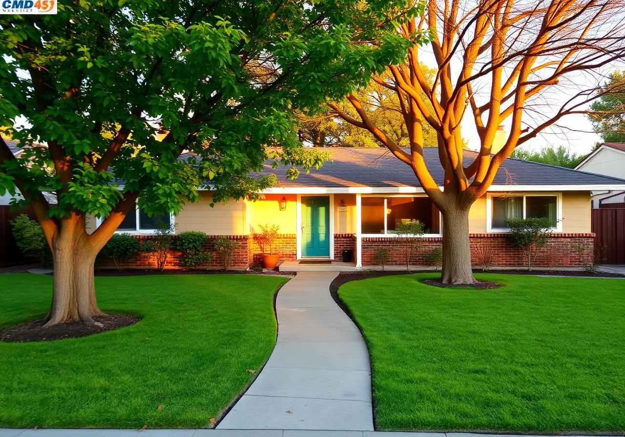 Mid-century ranch home with mature landscaping in Newark